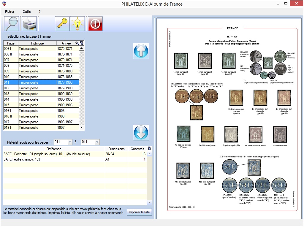 Logiciel album timbres France Philatelix impression pages