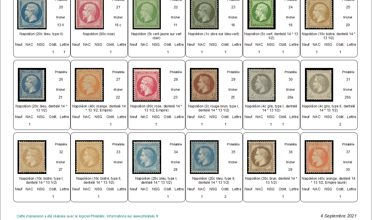 Logiciel Philatélix gestion de collection de timbres affichage fiches