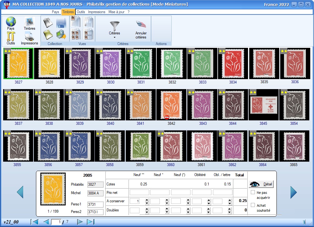 Logiciel Philatélix gestion de collection de timbres fiches détaillées